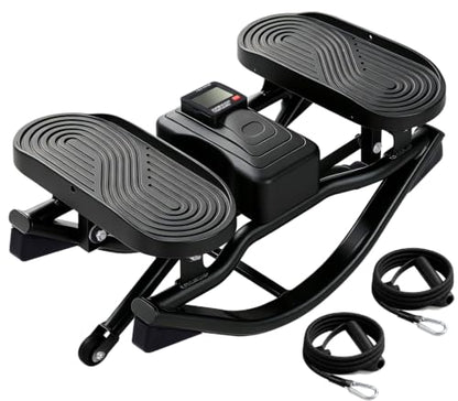 Rocking Steppers for Exercise at Home 3D Motion Stair Stepper with Resistance Bands 350 LBS Loading Capacity Exercise Equipment Low-Impact Balance Board for Full Body Workout - color: Black