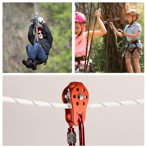 JEELAD 26kN Climbing Pulley Aluminum Alloy Rescue Pulley Single Sheave for Hauling Outdoor Zipline Climbing Rigging - color: 01 Orange - 26kN