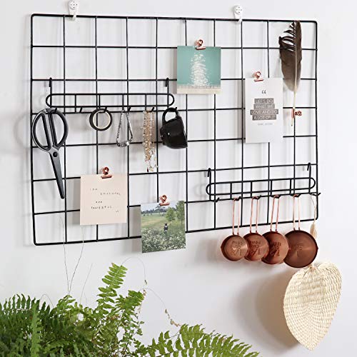 Storage Hooks Rack, 2 Pack - Iron Wire Grid Hooks for Wall Mount Storage and Display, 10.7”x 2.8”x1.8 », Black - color: Black