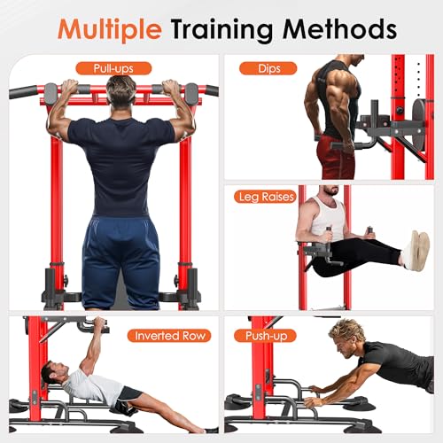 soges Power Tower Pull Up Bar Station, Dip Station for Home Gym, Height Adjustable Heavy Duty Strength Home Training Fitness Workout Equipment - color: Red