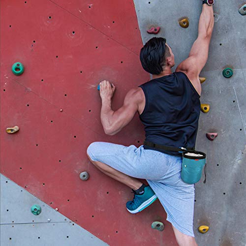 Moko Rock Climbing Chalk Bag, Bouldering Chalk Pot Bucket with Adjustable Belt & Carabiner Drawstring Climbing Gear - color: Light Blue, style: Straight Cylinder