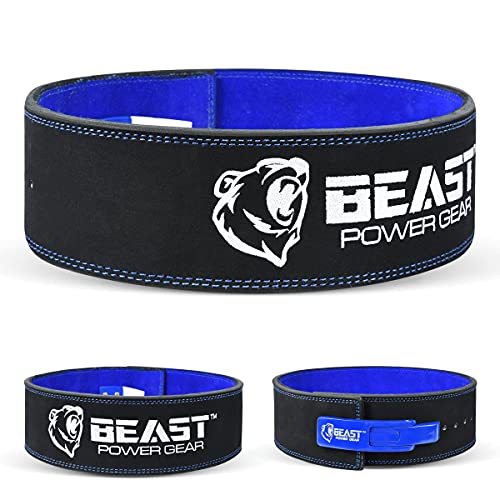 Beast Power Gear Weight Lifting Belt Lever Buckle 10MM 13MM Thick & 4 Inches Free Strap Weightlifting, Powerlifting, Deadlifts, Squats Men Women - color: Black/Blue, size: Medium