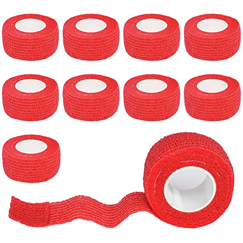 1 Inch Self Adhesive Bandage Wrap Cohesive Wrap, 9 Pack, Red | Self Stick Wrap for Ankle, Wrist, Finger, Sports, Breathable Cohesive Vet Tape for Pets - color: Red, size: 1 Inch