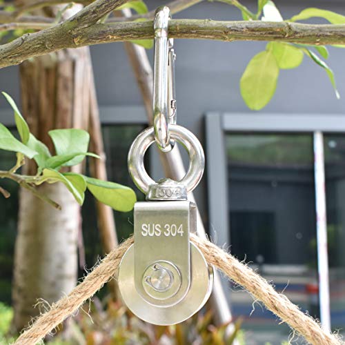 Pulley Wheel with 2 Bearing, Cable Pully Shoulder Pulley Block Heavy Duty for Washing Line/Rope Loading 880lb/400Kg - size: 107mm Snap