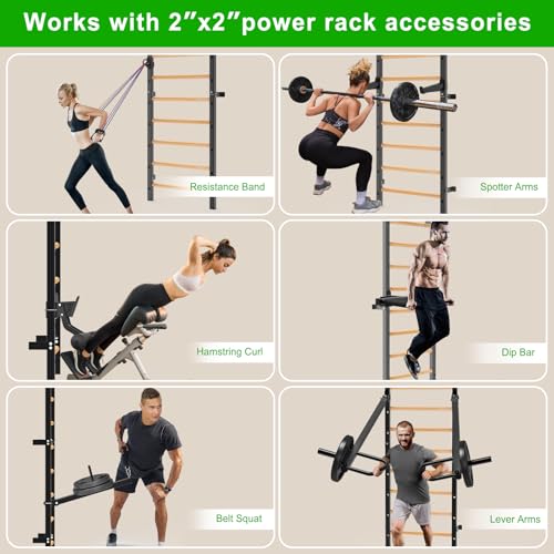 Kipika Gymnastic Wood Stall Bar - 2"x2" Swedish Ladder with 1" Hole, Wall Mounted Ladder Suspension Trainer, Solid Wood Grips Gymnastics Training Bar for Home, Wall Gym, School & Clinics