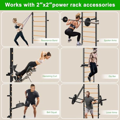 Kipika Gymnastic Wood Stall Bar - 2"x2" Swedish Ladder with 1" Hole, Wall Mounted Ladder Suspension Trainer, Solid Wood Grips Gymnastics Training Bar for Home, Wall Gym, School & Clinics