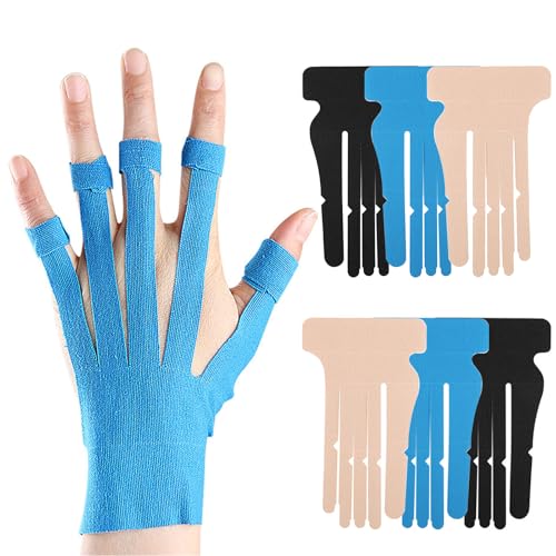 Precut Kinesiology Tape for Hand & Wrist Support, 6 Pcs Breathable Waterproof Kinesiology Recovery Tapes Finger Joint Support Tape, Hypoallergenic Latex-Free Elastic Athletic Tapes for Carpal Tunnel