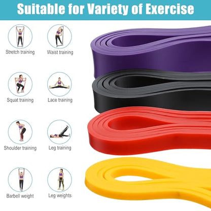 4 Pcs Resistance Bands Pull Up Bands Set, TPE Exercise Band for Working Out Muscle Training and Physical Therapy with Carry Bag, Yellow Red Black Purple for Men and Women