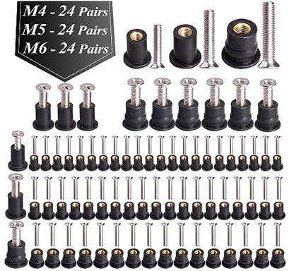 WEDAMER 72 Pairs M4 M5 M6 Neoprene Well Nuts with Stainless Steel Screw M5 Rubber Well Nuts Kayak Brass Copper Bolts Well Nut Kit for Kayak Motorcycle Boat Marine Windscreen Accessories (M4 M5 M6) - color: M4/M5/M6 Each 24 Pairs