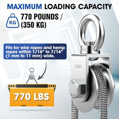 U Type Swivel Pulley Block, 304 Stainless Steel Pulleys for Wire Rope Cable Lifting, DIY Gym Equipment Part, Clothesline, Hoist - Waterproof Sturdy 360 Degree Rotating Wheel (48 mm, 1) - style: 48 mm