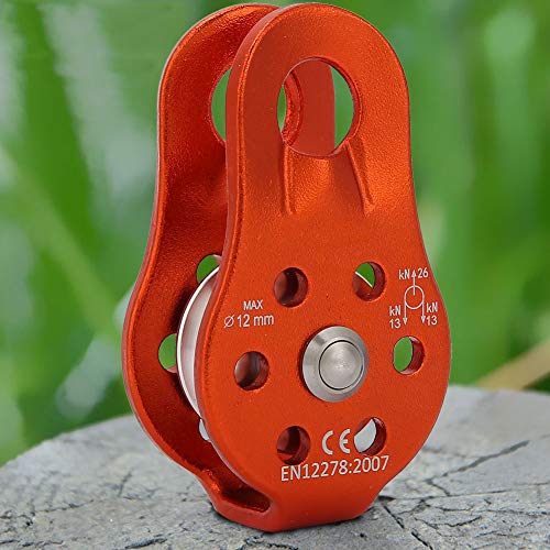 Movable Side Swing Single Pulley Mobile Side Plate Pulley 26KN Downhill Pulley Portable for Outdoor Climbing Crossing Lifting (Orange)