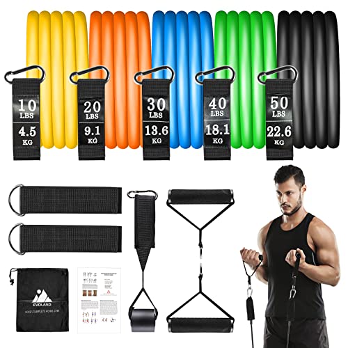Resistance Bands Set (12pcs), Workout Bands with Handles, Door Anchor, Ankle Straps and Carry Bag, Exercise Bands for Shape Body and Home Workouts - color: 10-150 LBS Assorted