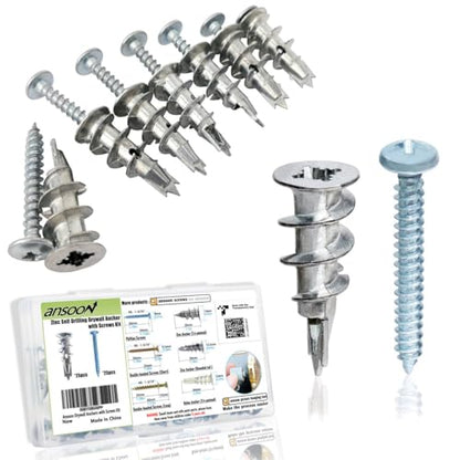 50Pcs Metal Self Drilling Drywall Anchors Heavy Duty with Screws Kit | 25 Heavy Duty Metal Wall Anchors for Drywall with 25 #8 x 1-1/4'' Screws ,No Pre Drill Hole Required, Holds Upto 75lbs
