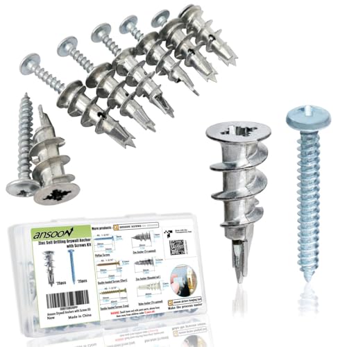 50Pcs Metal Self Drilling Drywall Anchors Heavy Duty with Screws Kit | 25 Heavy Duty Metal Wall Anchors for Drywall with 25 #8 x 1-1/4'' Screws ,No Pre Drill Hole Required, Holds Upto 75lbs