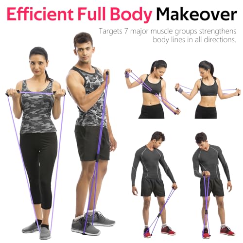 RENRANRING Figure 8 Fitness Resistance Bands with Handles - Exercise Tube Band Set of 3 for Arm and Shoulder Stretch, Rope 8 Word Elastic for Women and Men - color: Purple series