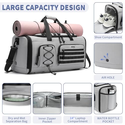 Bosstin Gym Bag for Men & Women,45L Travel Duffle Sports Duffel Bag Gym Weekender Overnight Backpack with Shoe Compartment (GREY CHECKERED) - color: GREY CHECKERED