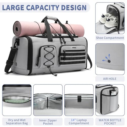 Bosstin Gym Bag for Men & Women,45L Travel Duffle Sports Duffel Bag Gym Weekender Overnight Backpack with Shoe Compartment (GREY CHECKERED) - color: GREY CHECKERED