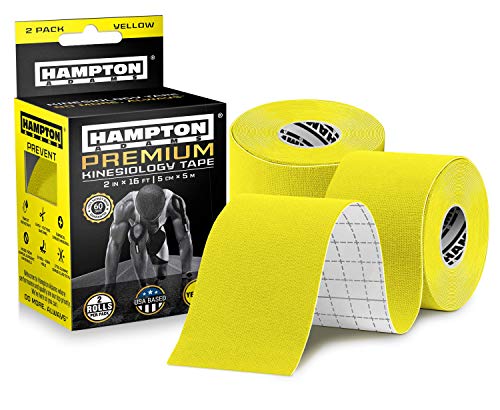 Hampton Adams | As Seen on Shark Tank | Original Kinesiology Tape | 32ft Uncut 2-Pack | Supports & Protects Muscle Wrist Knee Shoulder Back Plantar Fasciitis | Waterproof Hypoallergenic (Yellow) - color: Yellow, size: 2in x 16ft (2 Rolls)