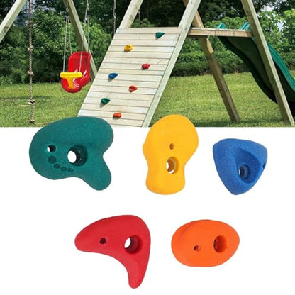 5 Pcs Climbing Holds, Colorful Resin Wall Grips, Kids Climbing Rocks with Mounting Hardware, Ideal for Indoor Outdoor