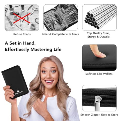 Manicure Set 32pcs Professional Nail Clippers Kit Pedicure Care Tools-Stainless Steel Grooming Tools for Travel, Black