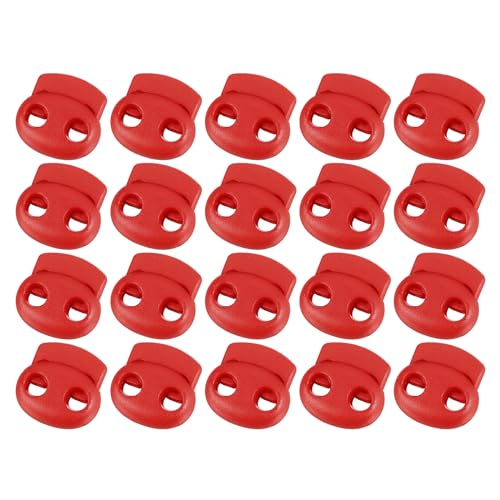 uxcell Plastic Spring Cord Locks, 20Pcs Shoe Lace Tie Lock, Double-Hole Slider Toggles Clip End Stopper Fastener for Drawstrings Paracord (Red) - color: Red
