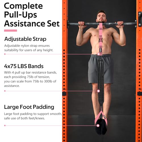 Pull Up Assistance Bands Set, Heavy Duty Adjustable Pull Up Assist Band with Feet Rest, Strength Training Bands for Home Gym Fitness, Pull-Up Bar, Calisthenics and Body Stretching - color: Pink