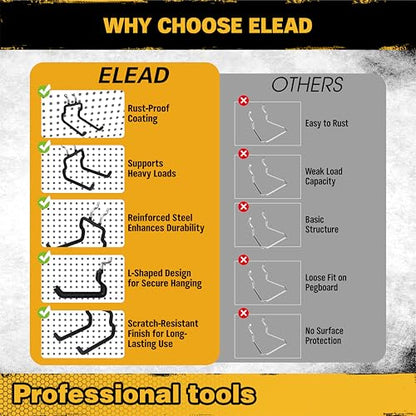 ELEAD 8-Piece Flat Pegboard Hooks, Peg Board Organizer Accessories for Hanging, Fit 1/4" Pegboard, Peg Board Tool Hangers for Garage Kitchen Workbench - style: Flat Hooks 8-Piece