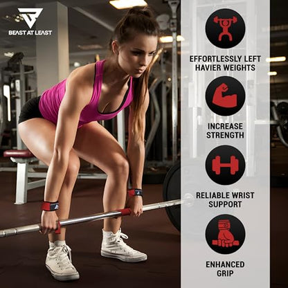 Weight Lifting Straps,Powerlifting Deadlifting, Anti Slip 60CM Hand Bar Grip, 5MM Neoprene Wrist Support, Heavy Duty Weightlifting Bodybuilding Workout - color: Red
