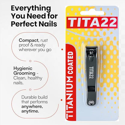 TITA22™ Nail Clipper with Titanium Coating, Ultra Sharp, Sturdy, Rust-Proof, Long-Lasting, Fingernails & Toenails Clipper Cutter with Nail File, Suitable for Men & Women, (1 Piece)