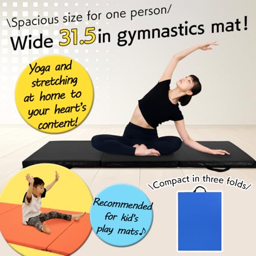 KaRaDaStyle Gymnastics Mat Folding Stretch Mats 71"x31"x2" Exercise Muscle Training Children Play Horizontal Bar Mat Yoga Sports Soundproof Home Use - color: Blue/3-fold