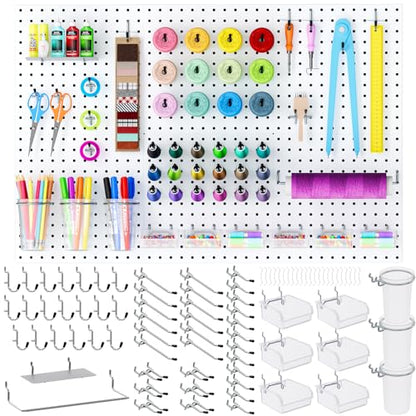 INCLY 90PCS Metal Peg Board Kit with 1/4" Pegboard Accessories | 6 Pack Panels, Bins, Cups and Peg Board Hooks, Paper Towel Holder, Pegboard Wall Organizer, For Craft Room, Office, Sewing - size: 90 PCS