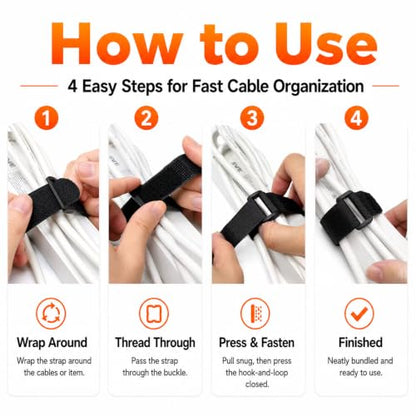 Ysenchan Hook & Loop Straps (10 Pack), Reusable Adjustable Nylon Cinch Cable Straps, Heavy Duty Hook and Loop Fastening Cable Ties for Cords & Cable Management – 1” x 12”, Black - size: 12 Inch