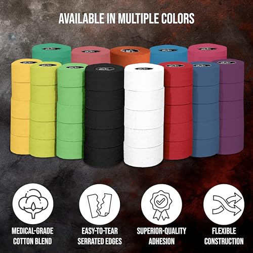 Ringside 1" Athletic Trainers Tape, Cotton Kinesiology Tape for Combat Sports, Adhesive, 30 Foot Rolls, Black - color: Black