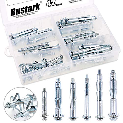 42-Pcs 6 Sizes Heavy Duty Zinc Plated Steel Molly Bolt Hollow Drive Hollow Wall Anchor Screws Assortment Kit for Drywall Sheetrock