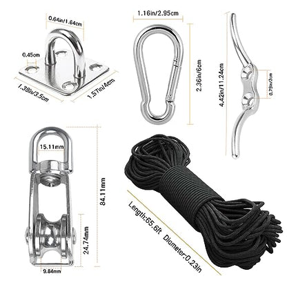 LAIWOO M25 Heavy Duty Stainless Steel Pulley Block, Rope and Hooks, 2 Pack | Includes eye pad plate and line cleat, corrosion resistant, for lifting, DIY and clothesline - size: M25-11P