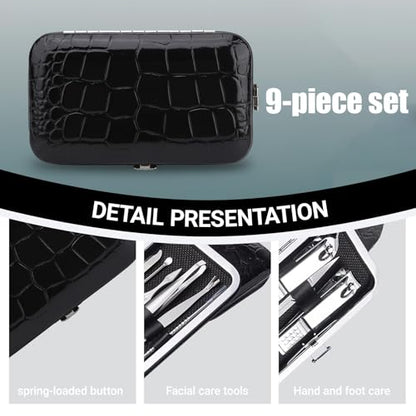 Grooming Kit Home and Travel-Manicure Set 9, Nail Clipper Set, Portable Nail Kit, Travel Nails Kits(Black) - color: Black, size: 9 Piece Set
