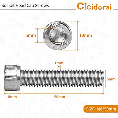 M6-1.0 x 50mm Socket Head Cap Screws Bolts, 304 Stainless Steel (A2-70), Allen Socket Drive, Bright Finish, Full Machine Threads, Quantity 25 - size: M6 x 50mm(25 PCS)
