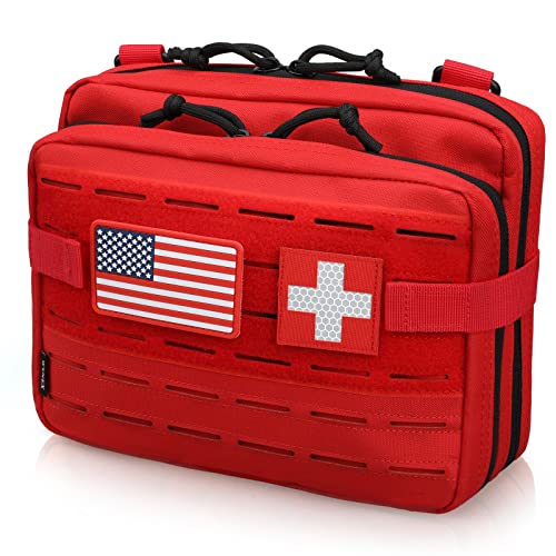 WYNEX Tactical Molle Admin Pouch, Double Layer Large EDC Tool Pouch Bag | Laser-Cut Design, Medical EMT IFAK with Map Pocket, Tool Organizer Molle Accessories, Flag Patch Included, 9.5"x7.5"x3.2" - color: Red