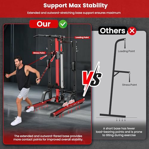 Pull Up Bar Power Tower Dip Station with Cable Machine, 450LB Home Gym | Pull up bar, dip station and 16-position cable system for pull ups, dips, lat pulldowns, rows and full-body training - color: Black01