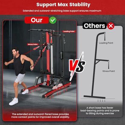 Pull Up Bar Power Tower Dip Station with Cable Machine, 450LB Home Gym | Pull up bar, dip station and 16-position cable system for pull ups, dips, lat pulldowns, rows and full-body training - color: Black01