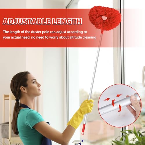 FONUNO Ceiling Fan Cleaner Duster High Ceiling Extended Fan Blade Cleaner | Reusable Microfiber Ceiling Fan Duster with Extension Handle from 13 to 50 Inch for Furniture Bookshelves Wall Door, Red - color: Red