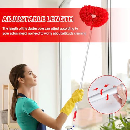 FONUNO Ceiling Fan Cleaner Duster High Ceiling Extended Fan Blade Cleaner | Reusable Microfiber Ceiling Fan Duster with Extension Handle from 13 to 50 Inch for Furniture Bookshelves Wall Door, Red - color: Red