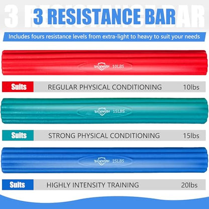 DICYWUDI Flex Therapy Bar and Grip Strength Trainers set, Physical Therapy & Resistance Bar for Golfers Elbow, Tendinitis, Wrist,Forearms Pain, Improve Grip Strength and Relieve Pain - color: Red/Green/Blue