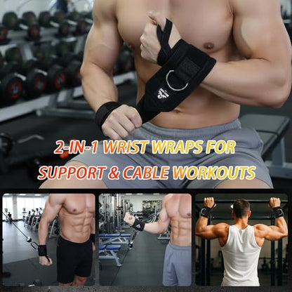 Weightlifting Wrist Wraps with D-Ring, Lifting Straps & Washable Mesh Bag – 3-in-1 Cable Machine & Deadlift Training Set for Pulling, Grip Support & Strength Workouts
