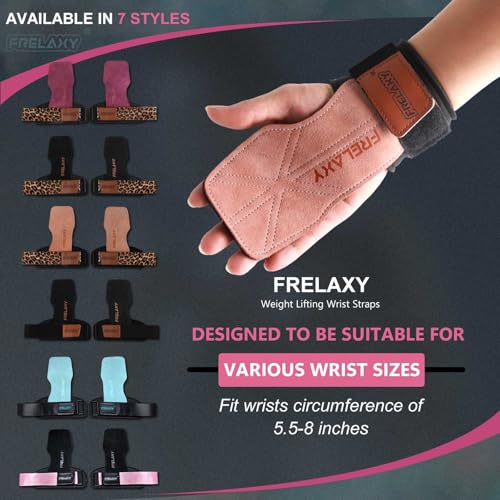 Frelaxy Lifting Wrist Straps for Women and Men, Weight Lifting Grips | Double-layer leather, Cushioned wrist support, Durable construction, Storage pouch, Deadlifts, rows, lat pulldowns - color: Pink/Black