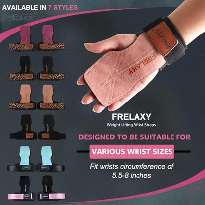 Frelaxy Lifting Wrist Straps for Women and Men, Weight Lifting Grips | Double-layer leather, Cushioned wrist support, Durable construction, Storage pouch, Deadlifts, rows, lat pulldowns - color: Pink/Black