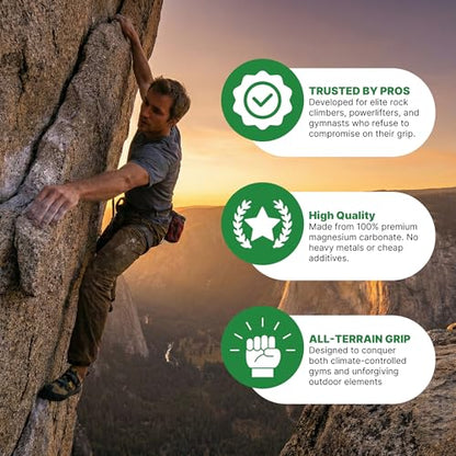 Climbing Chalk 200g, Pro Friction Gymnastics Chalk 100% Magnesium | Non-Toxic Grip for Lifting, Rock Climbing, Gym & Weights! Long Lasting & Skin Friendly | 100% Magnesium