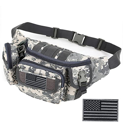 Tactical Fanny Packs, Military Waist Bag Utility Hip Belt Bags for Hiking Climbing Fishing Cycling Hunting with U.S Patch (ACU) - color: 1 Pack Z-ACU