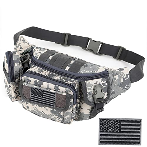 Tactical Fanny Packs, Military Waist Bag Utility Hip Belt Bags for Hiking Climbing Fishing Cycling Hunting with U.S Patch (ACU) - color: 1 Pack Z-ACU