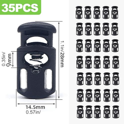 35Pcs Plastic Cord Locks, Black Spring Toggle Stoppers for Drawstrings, Shoelaces, Paracord, Clothing, and Bags, Elastic Cord Adjuster Clips
